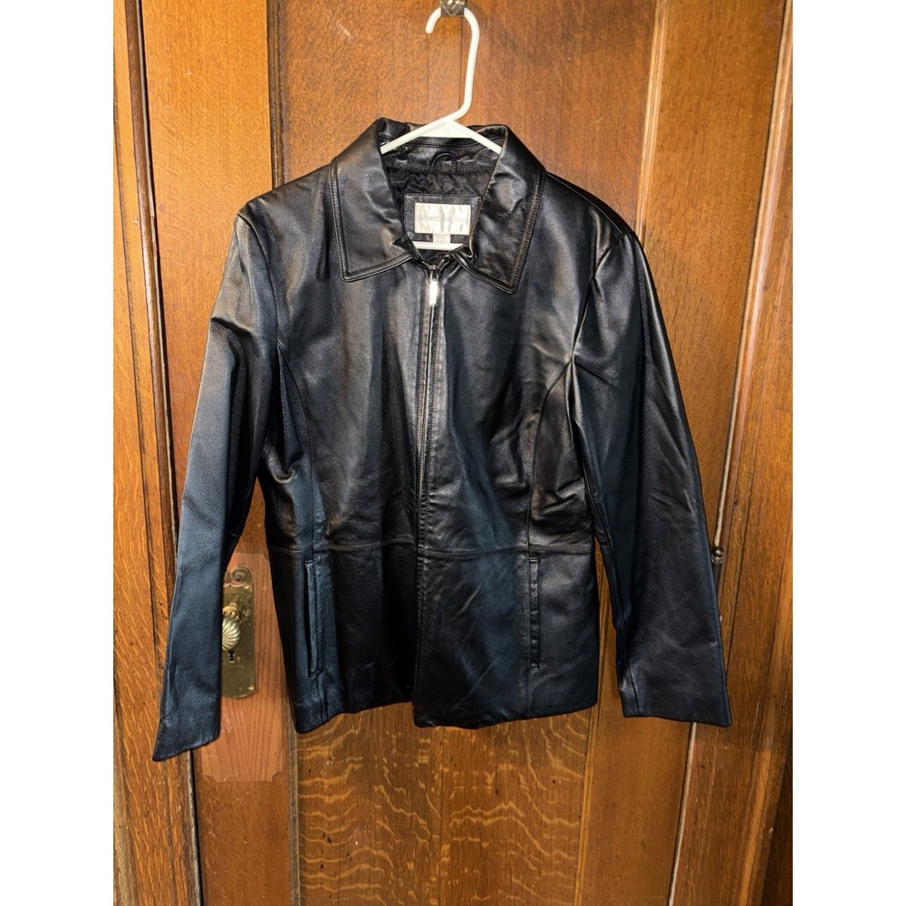 Black Leather Jacket Women's Large Zip Worthington Closet Staple Classic